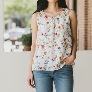 Sheer Blouse Floral Design White Reitman’s Size MM